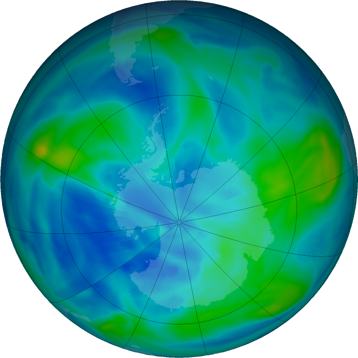 Antarctic ozone map for 06 April 2020